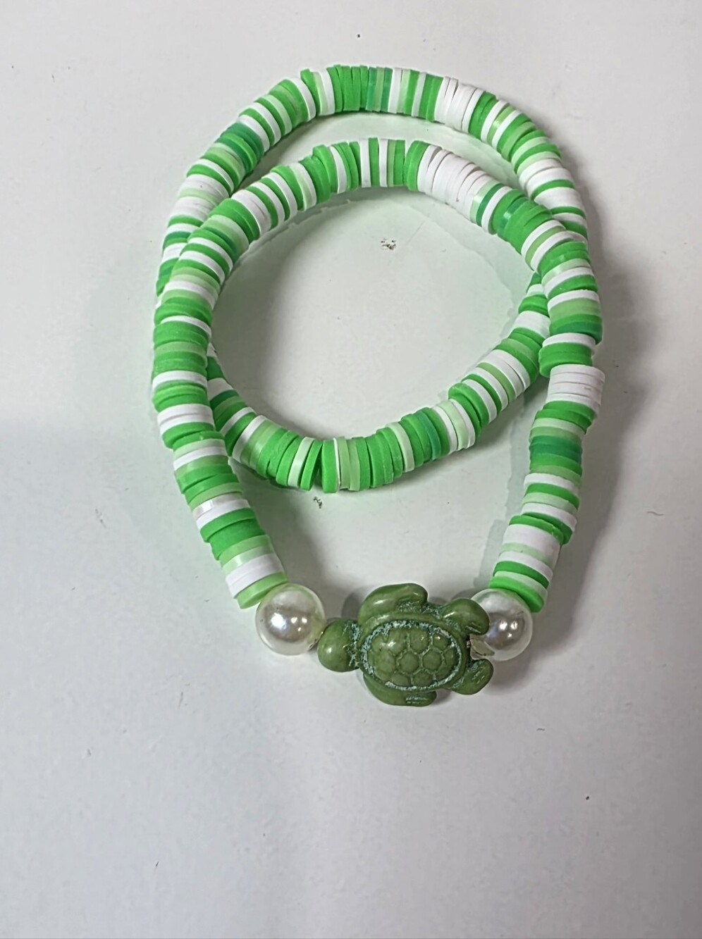 Green & White Turtle Bead Stretch Bracelet Set By Izzy G.